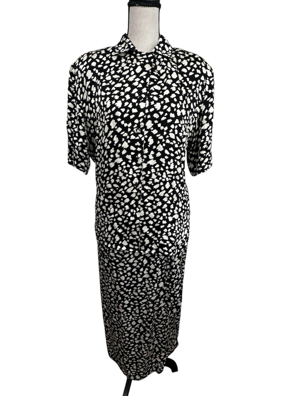 Doncaster 100% Silk Black & White Abstract Animal Print 2 Piece Skirt Set Y2K